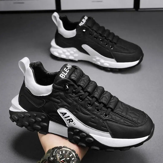 Men's Quilted Lace-Up Chunky Sneakers Bubble Outsole Platform