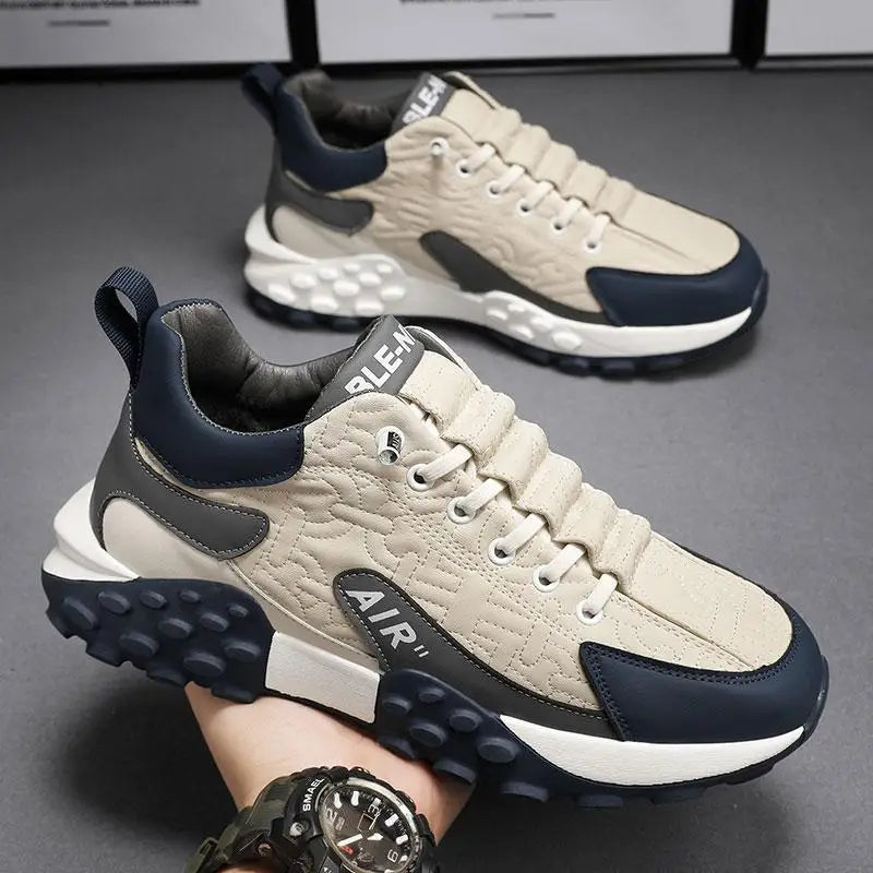 Men's Quilted Lace-Up Chunky Sneakers Bubble Outsole Platform
