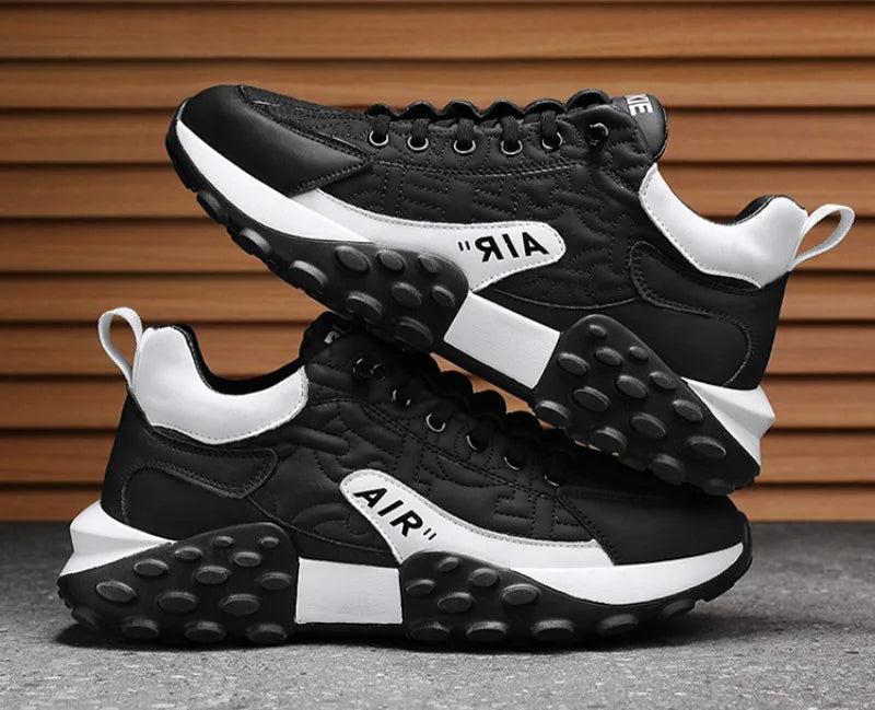 Men's Quilted Lace-Up Chunky Sneakers Bubble Outsole Platform