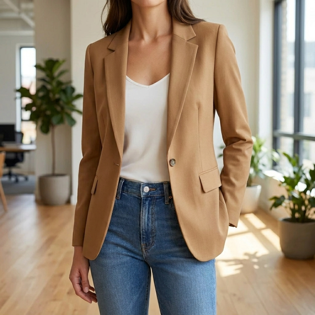 Women's Blazer Jacket Single Button Notch Lapel Fitted