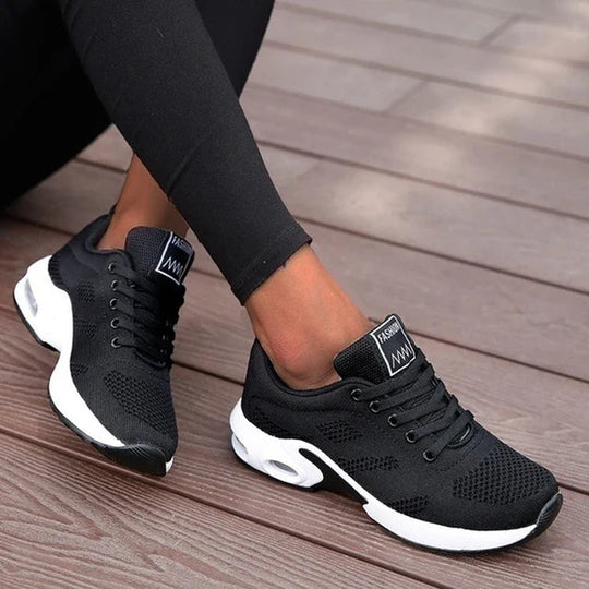 Women's Colorblock Mesh Running Sneakers Air Cushion Platform Sole