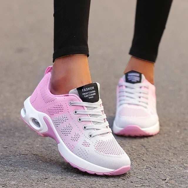 Women's Colorblock Mesh Running Sneakers Air Cushion Platform Sole