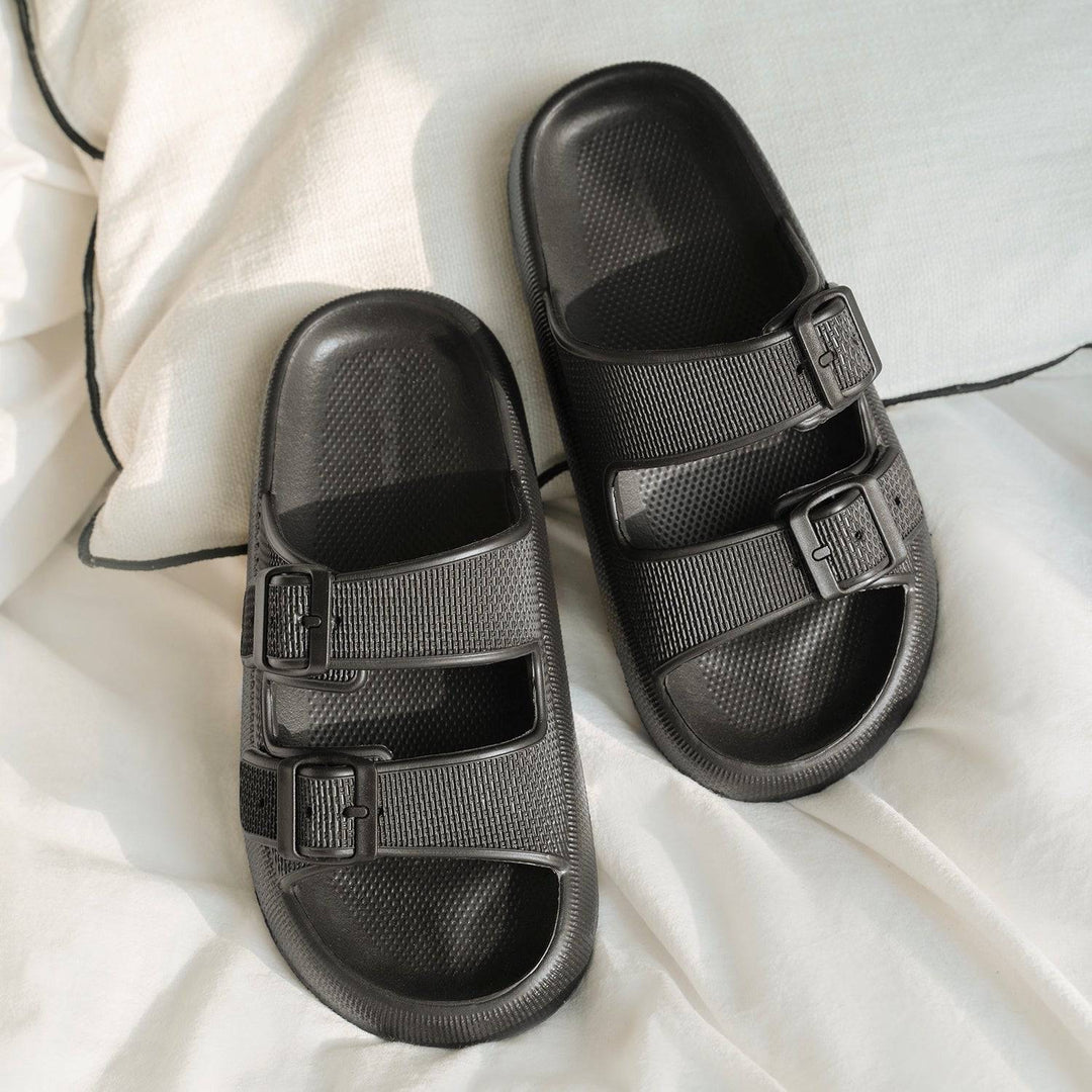 Women's Double Strap Buckle Platform Slides Chunky Sole Sandals