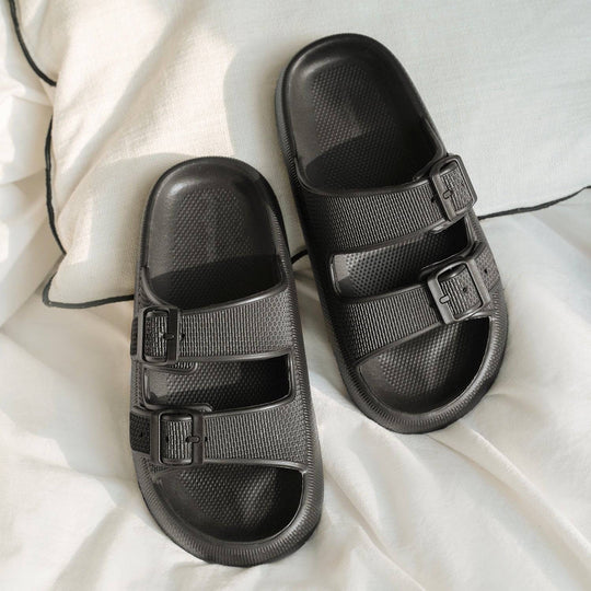 Women's Double Strap Buckle Platform Slides Chunky Sole Sandals