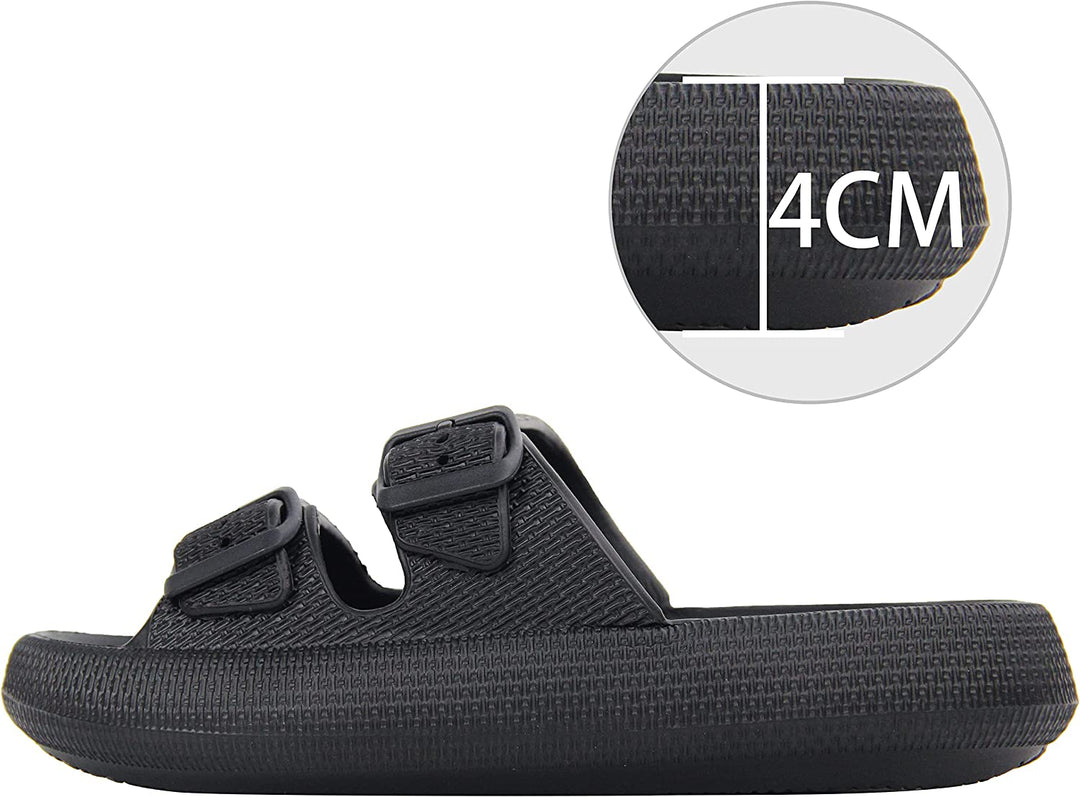 Women's Double Strap Buckle Platform Slides Chunky Sole Sandals