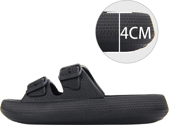 Women's Double Strap Buckle Platform Slides Chunky Sole Sandals