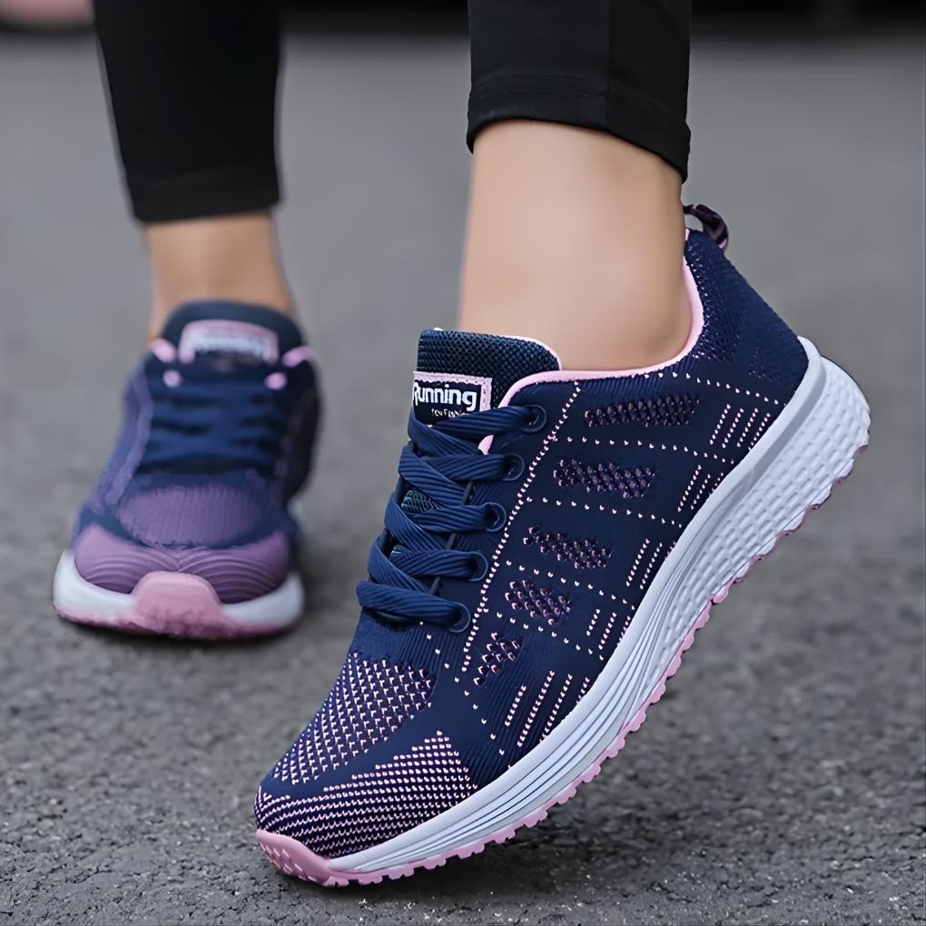 Women's Flyknit Lace-Up Running Sneakers Stripe Detail White Midsole