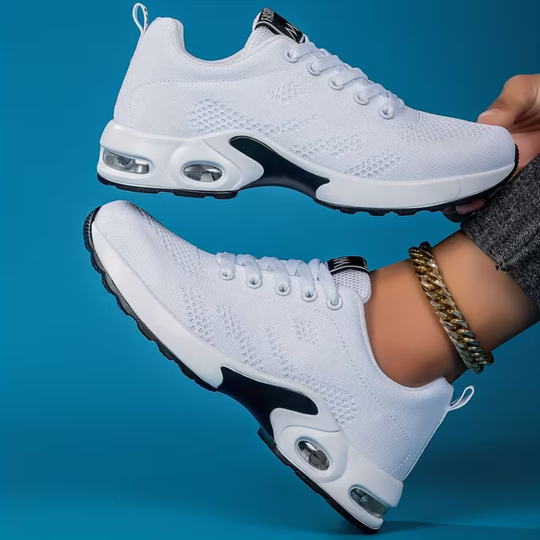 Women's Knit Lace-Up Running Sneakers Air Cushion Platform Sole