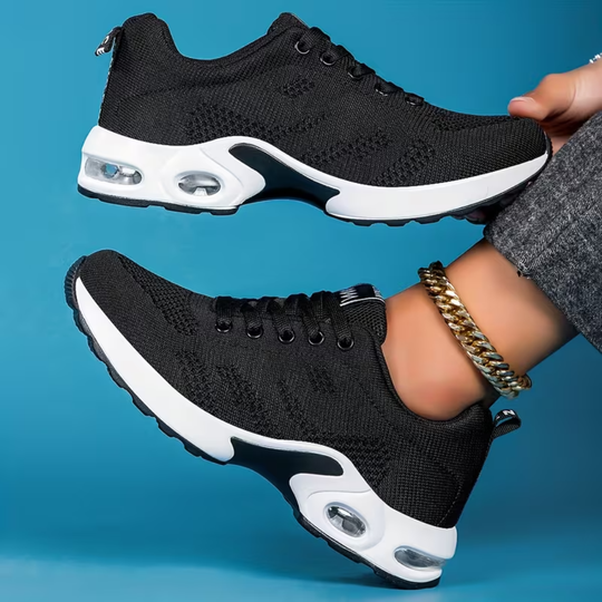 Women's Knit Lace-Up Running Sneakers Air Cushion Platform Sole