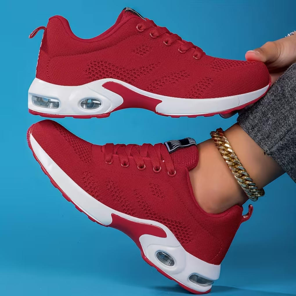 Women's Knit Lace-Up Running Sneakers Air Cushion Platform Sole