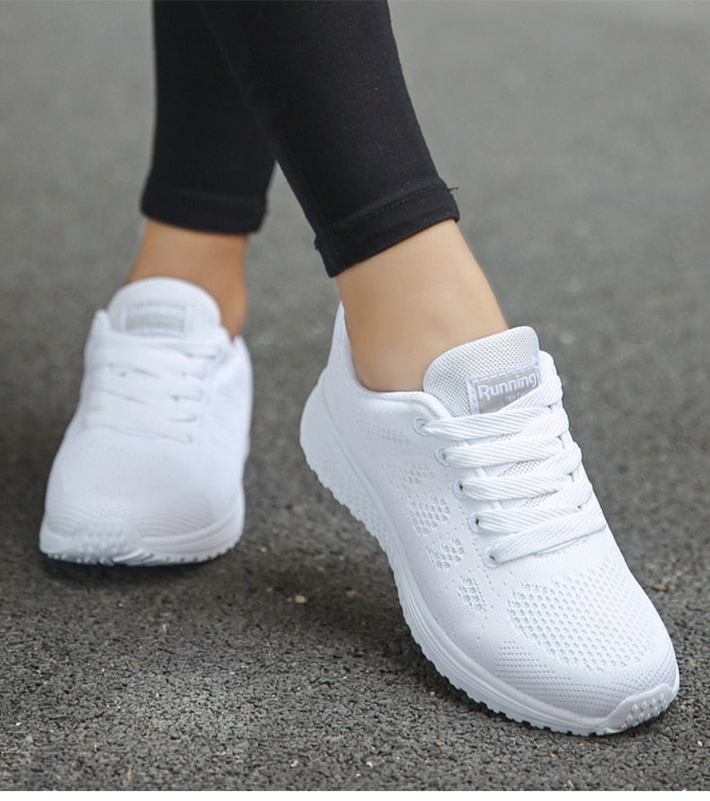Women's Knit Mesh Lace-Up Sneakers Low Top Running Shoes