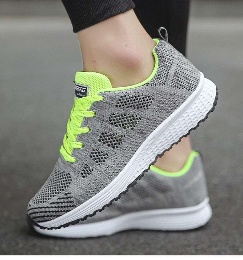 Women's Knit Mesh Lace-Up Sneakers Low Top Running Shoes