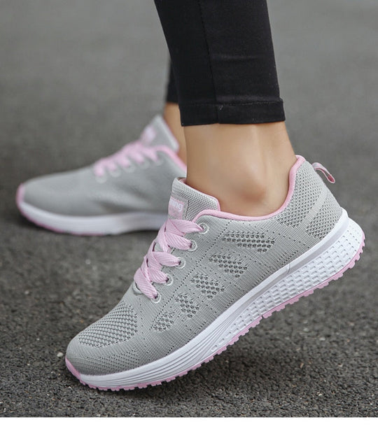 Women's Knit Mesh Lace-Up Sneakers Low Top Running Shoes