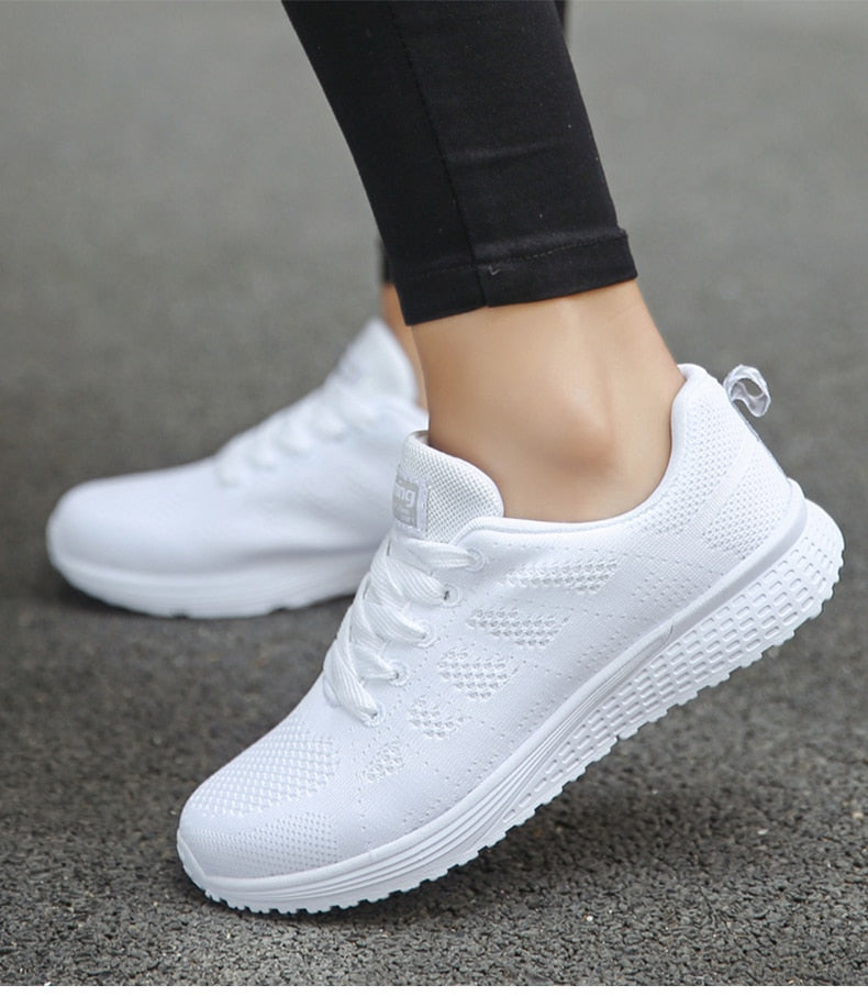 Women's Knit Mesh Lace-Up Sneakers Low Top Running Shoes