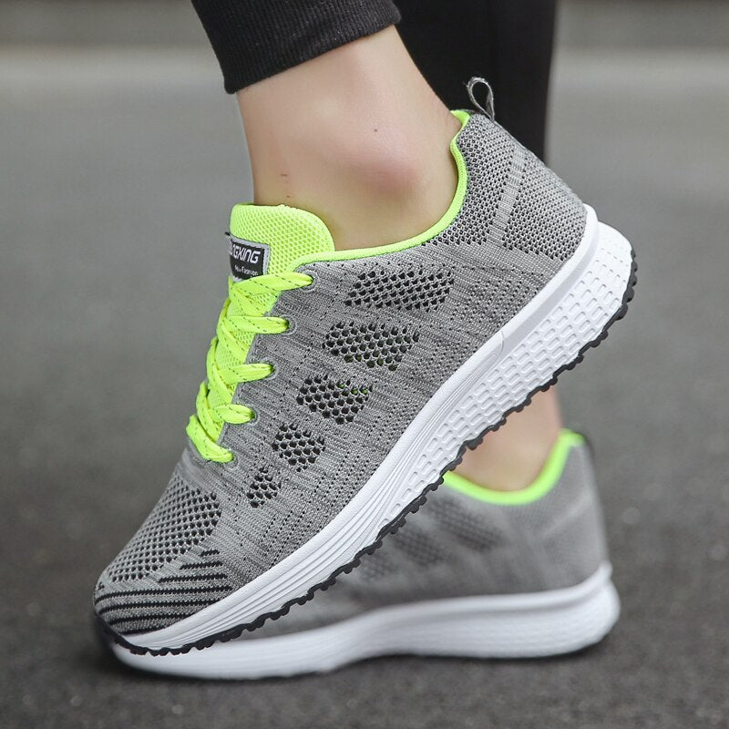 Women's Knit Mesh Lace-Up Sneakers Low Top Running Shoes