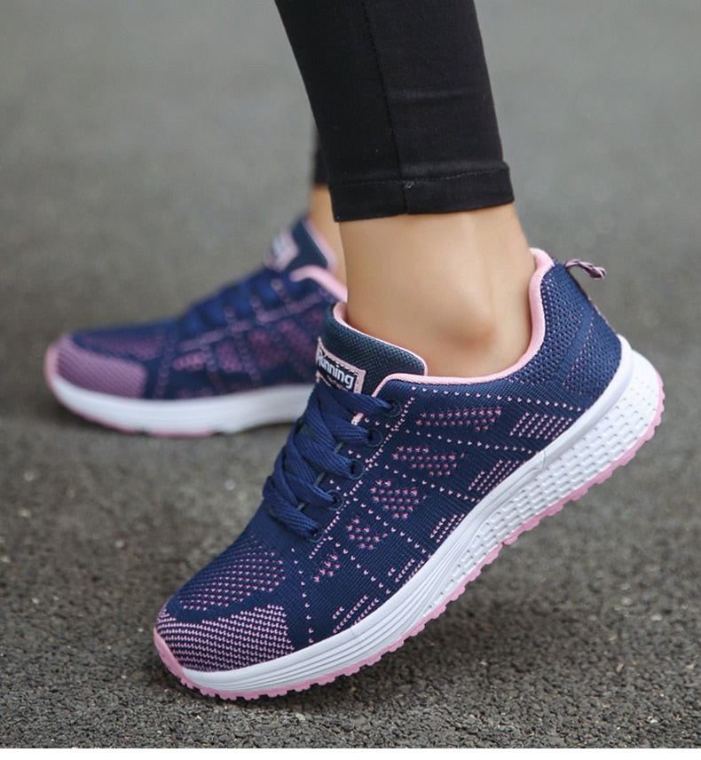Women's Knit Mesh Lace-Up Sneakers Low Top Running Shoes