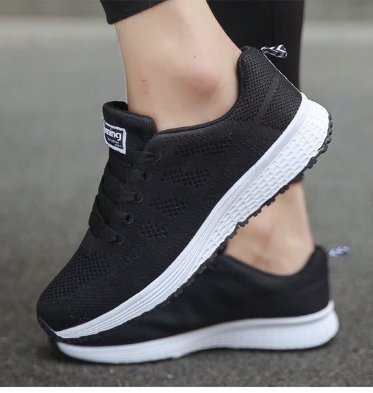 Women's Knit Mesh Lace-Up Sneakers Low Top Running Shoes