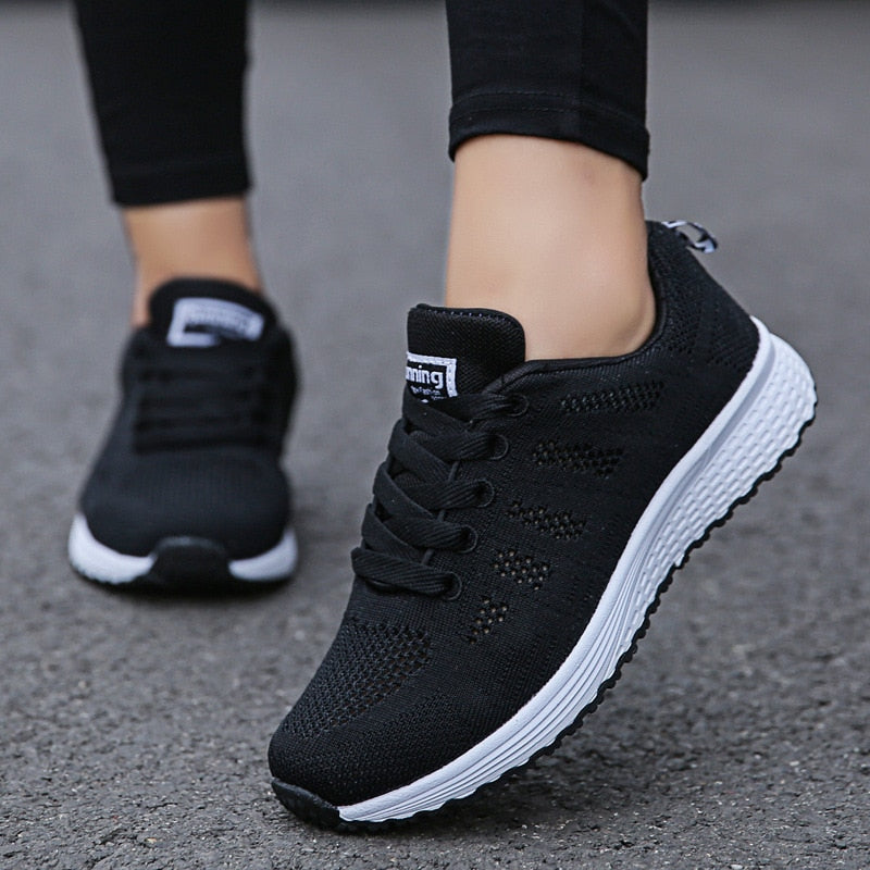 Women's Knit Mesh Lace-Up Sneakers Low Top Running Shoes