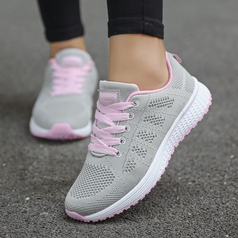 Women's Knit Mesh Lace-Up Sneakers Low Top Running Shoes