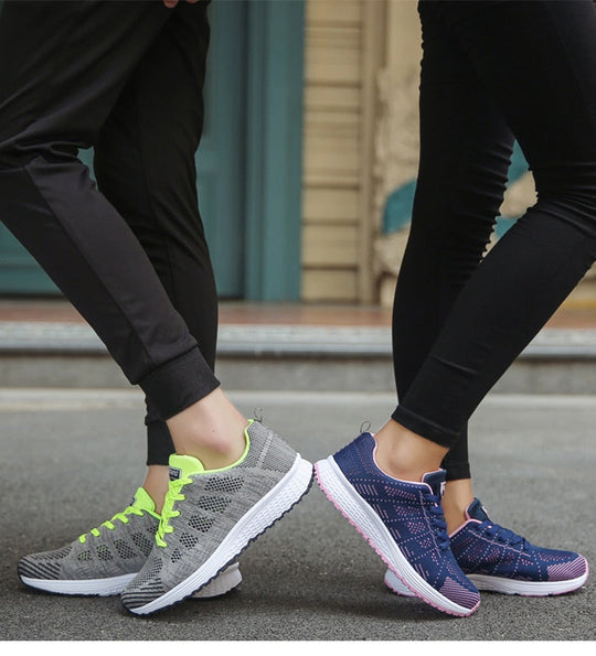 Women's Knit Mesh Lace-Up Sneakers Low Top Running Shoes