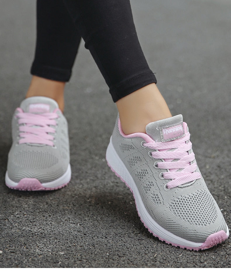 Women's Knit Mesh Lace-Up Sneakers Low Top Running Shoes