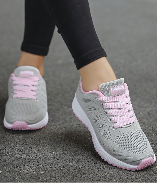 Women's Knit Mesh Lace-Up Sneakers Low Top Running Shoes