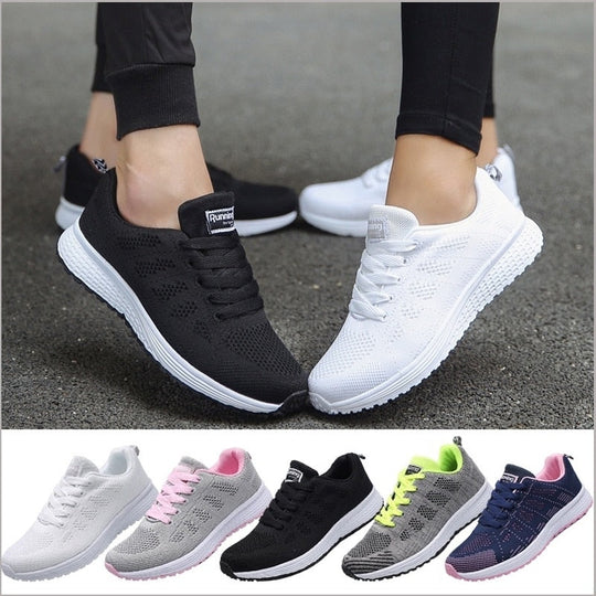 Women's Knit Mesh Lace-Up Sneakers Low Top Running Shoes