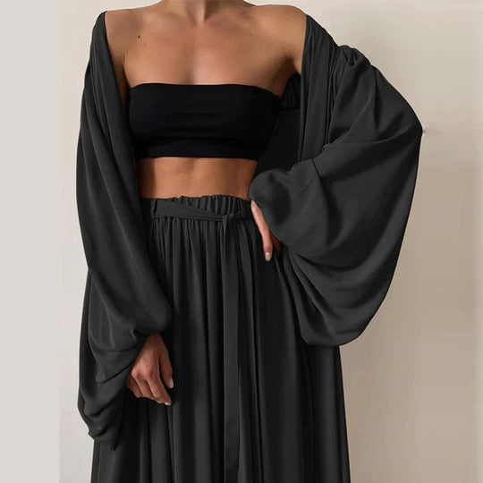 Women's Maxi Skirt Set Two Piece Bishop Sleeve Cape and Strapless Top