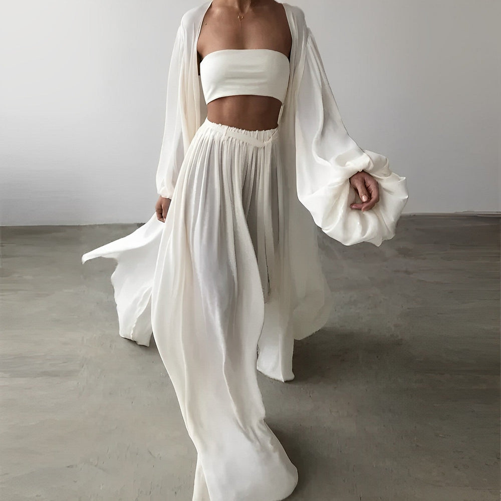 Women's Maxi Skirt Set Two Piece Bishop Sleeve Cape and Strapless Top