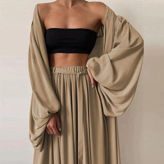 Women's Maxi Skirt Set Two Piece Bishop Sleeve Cape and Strapless Top