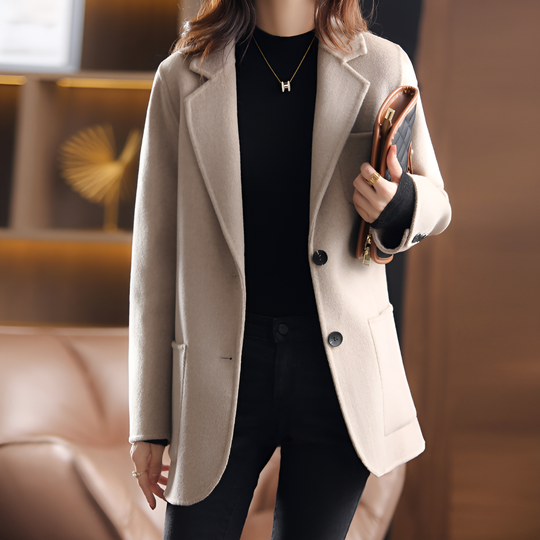 Women's Notch Lapel Double-Button Wool-Look Coat