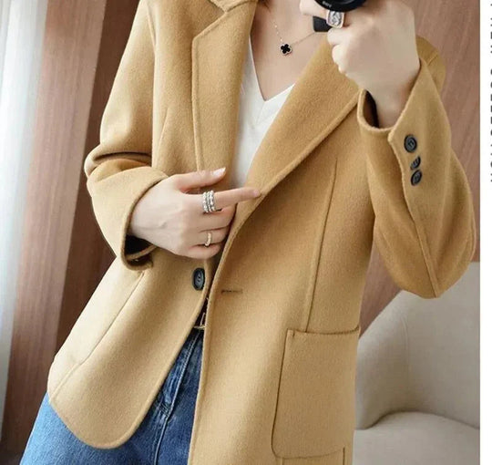 Women's Notch Lapel Double-Button Wool-Look Coat