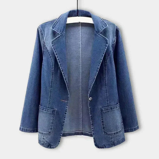 Women's Notch Lapel Single-Button Denim Blazer Jacket