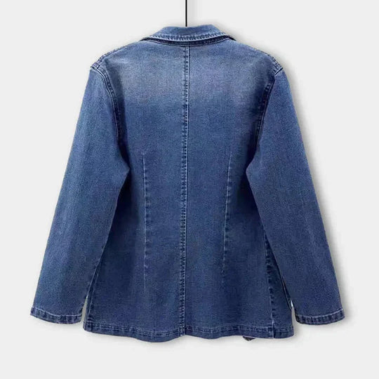 Women's Notch Lapel Single-Button Denim Blazer Jacket