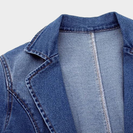 Women's Notch Lapel Single-Button Denim Blazer Jacket