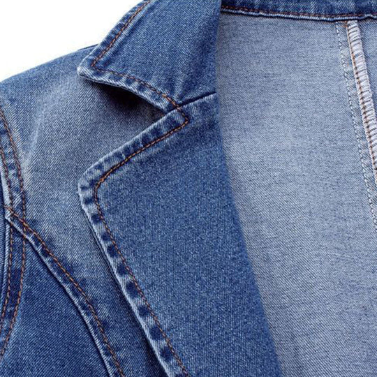 Women's Notch Lapel Single-Button Denim Blazer Jacket