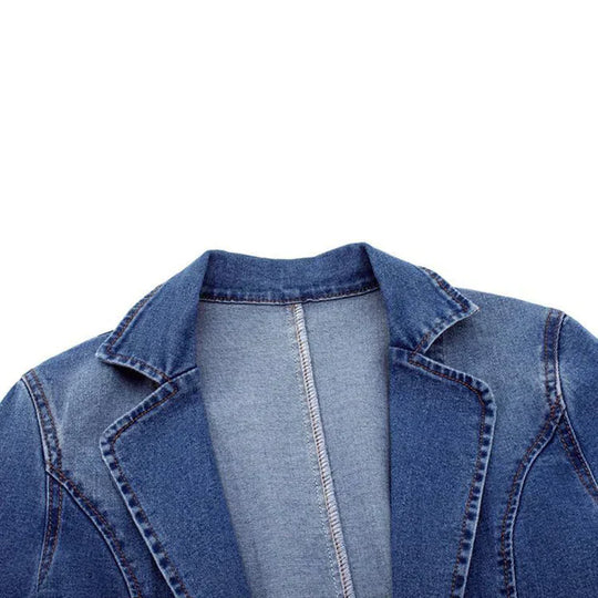 Women's Notch Lapel Single-Button Denim Blazer Jacket