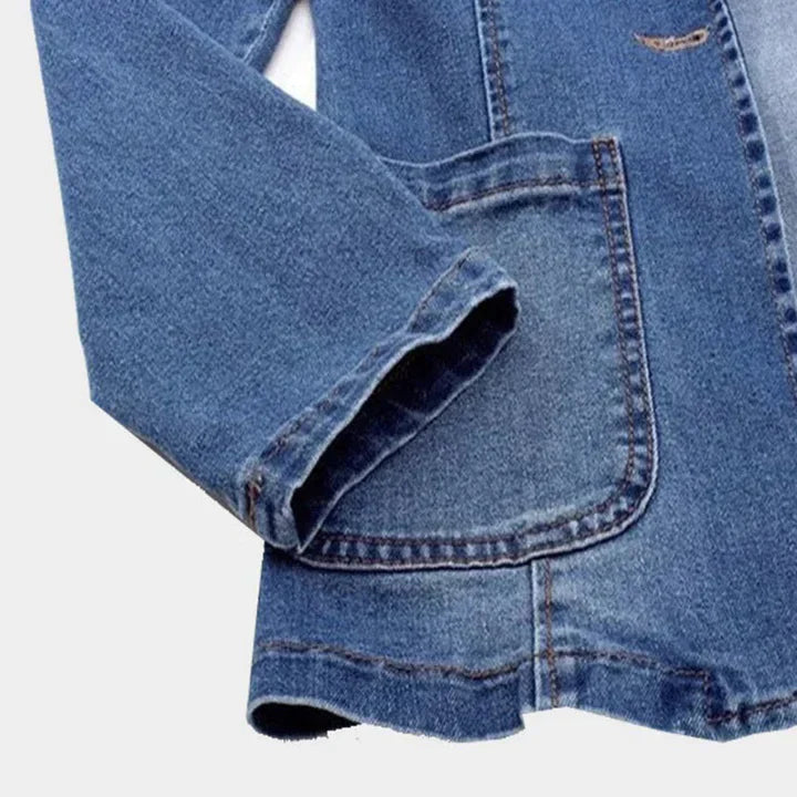 Women's Notch Lapel Single-Button Denim Blazer Jacket