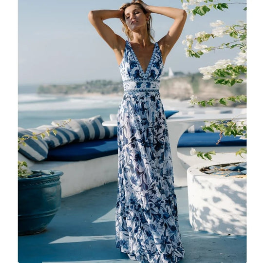 Women's One Piece Bathing Suit Floral Print V Neck High Cut