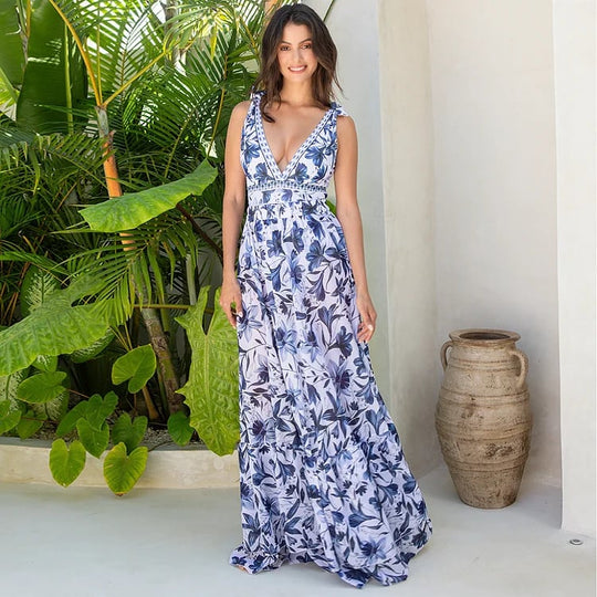 Women's One Piece Bathing Suit Floral Print V Neck High Cut