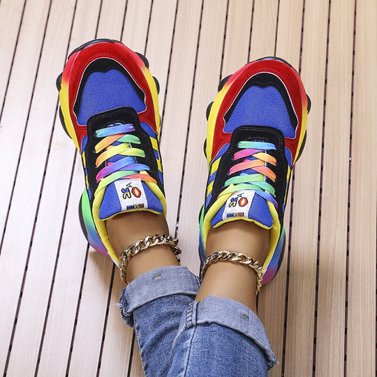 Women's Rainbow Color Block Chunky Platform Sneakers Dad Shoe