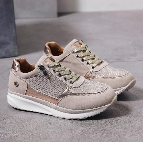Women's Rhinestone Side-Zip Wedge Sneakers Lace-Up