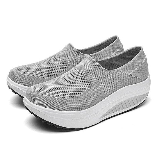 Women's Slip-On Platform Sneakers Knit Mesh Rocker Sole Walking Shoes