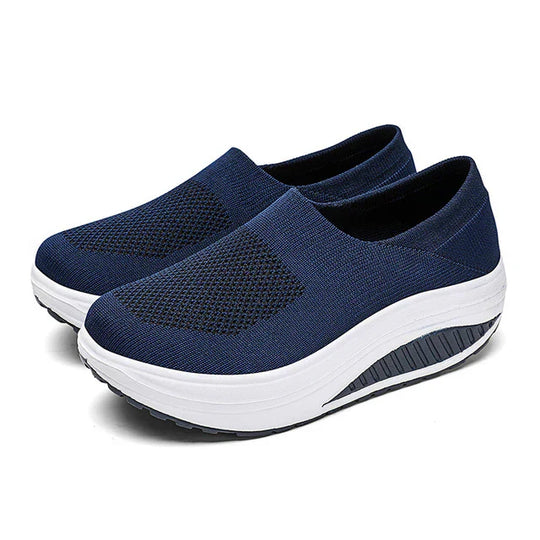 Women's Slip-On Platform Sneakers Knit Mesh Rocker Sole Walking Shoes