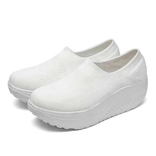 Women's Slip-On Platform Sneakers Knit Mesh Rocker Sole Walking Shoes