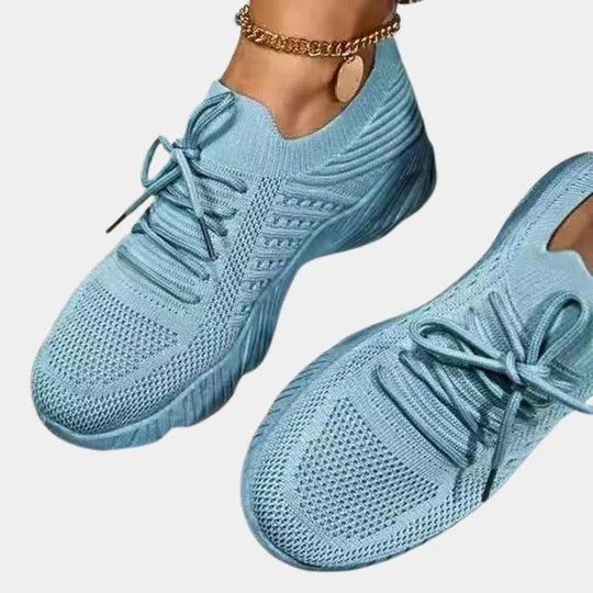 Women's Tonal Knit Lace-Up Running Sneakers Sock Collar Chunky Sole